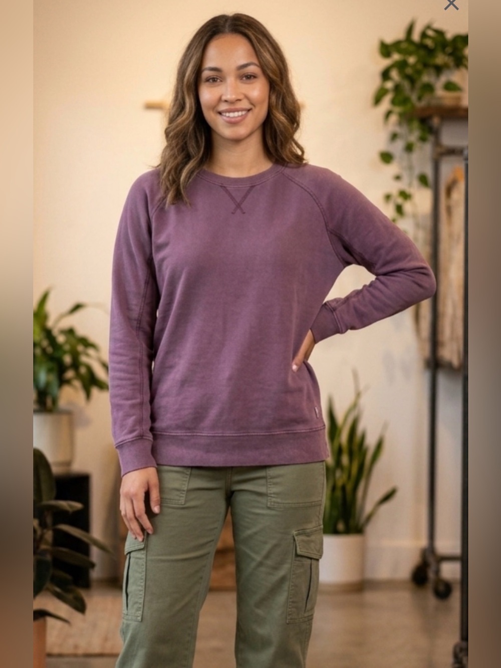 PACT Plum Organic Cotton Crewneck Sweatshirt Size Medium